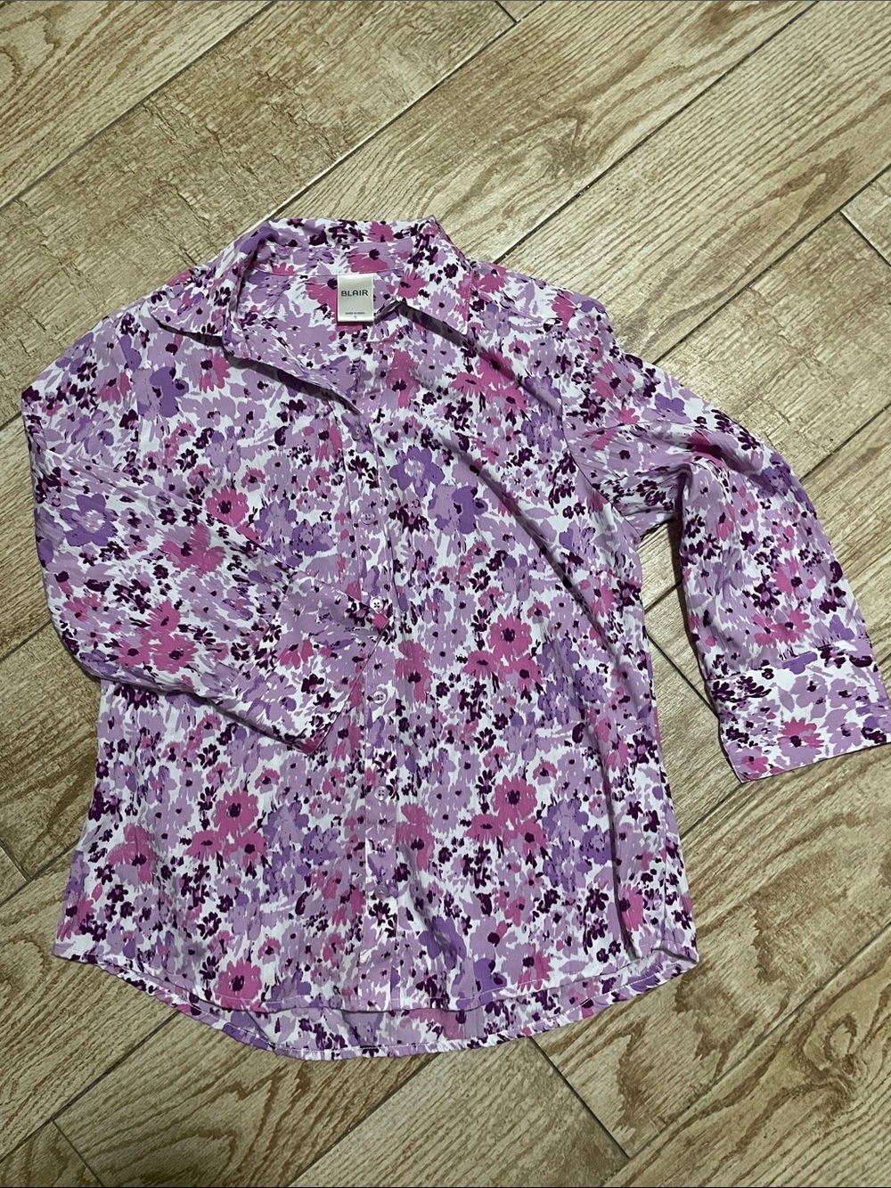 Blair Purple and Pink Floral Button-Front Blouse
